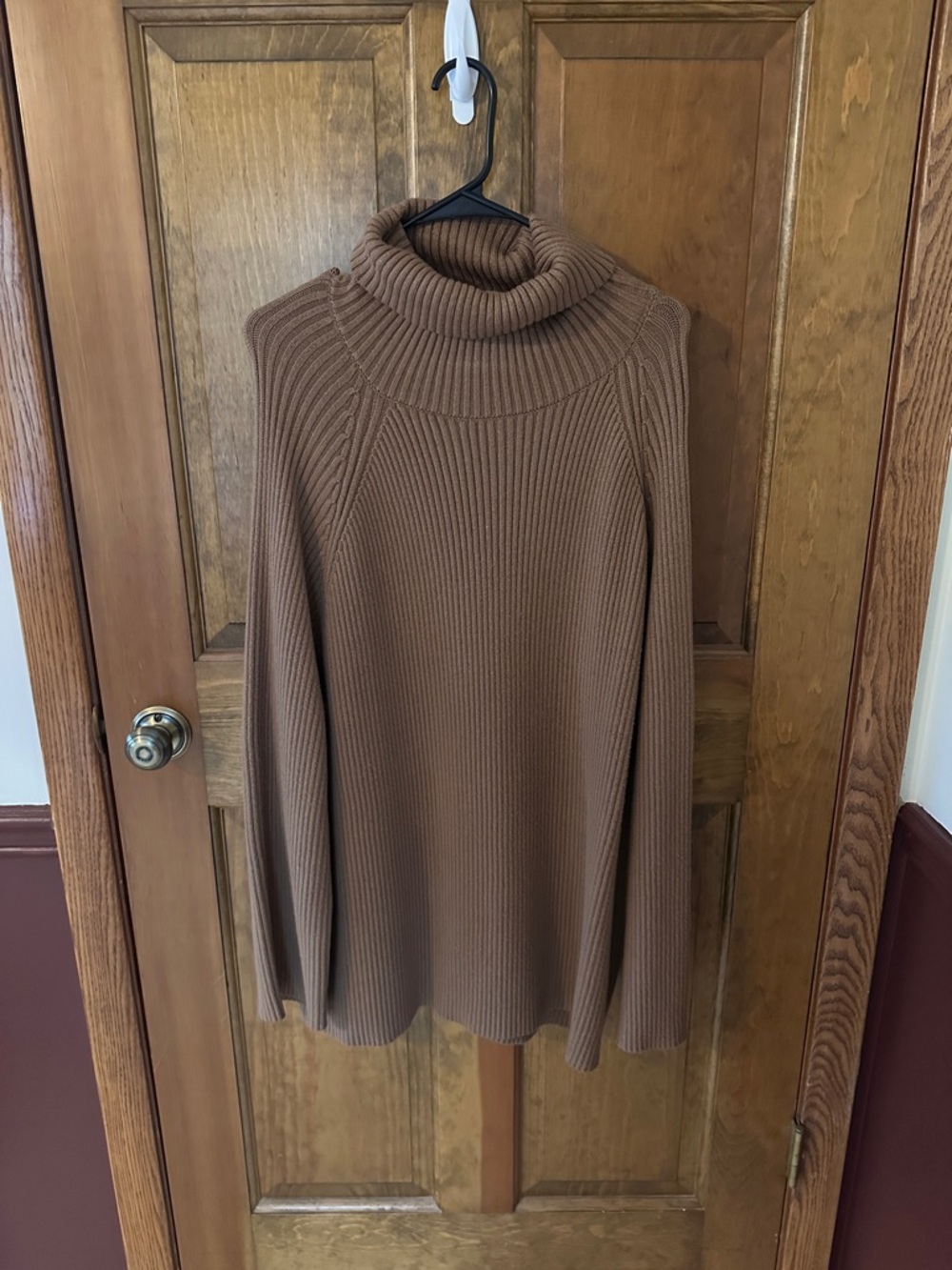 Turtleneck Ribbed Knit Sweaterdress in Brown
